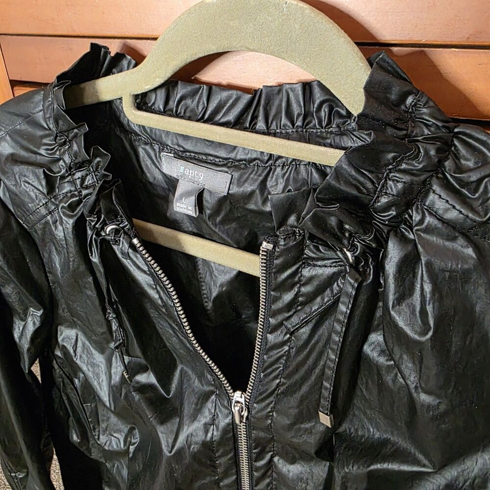APT. 9  Jacket Size Large Lightweight Black Moto Whimsigoth Outdoor Ruched - Picture 3 of 10